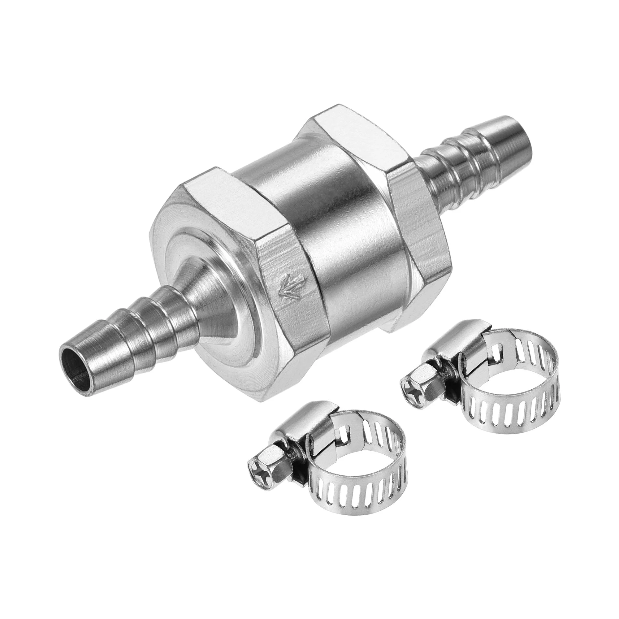 Non-Return One Way Check Valve with Hose Clamps, 7mm Barb OD, for Water Petrol Fuel Line