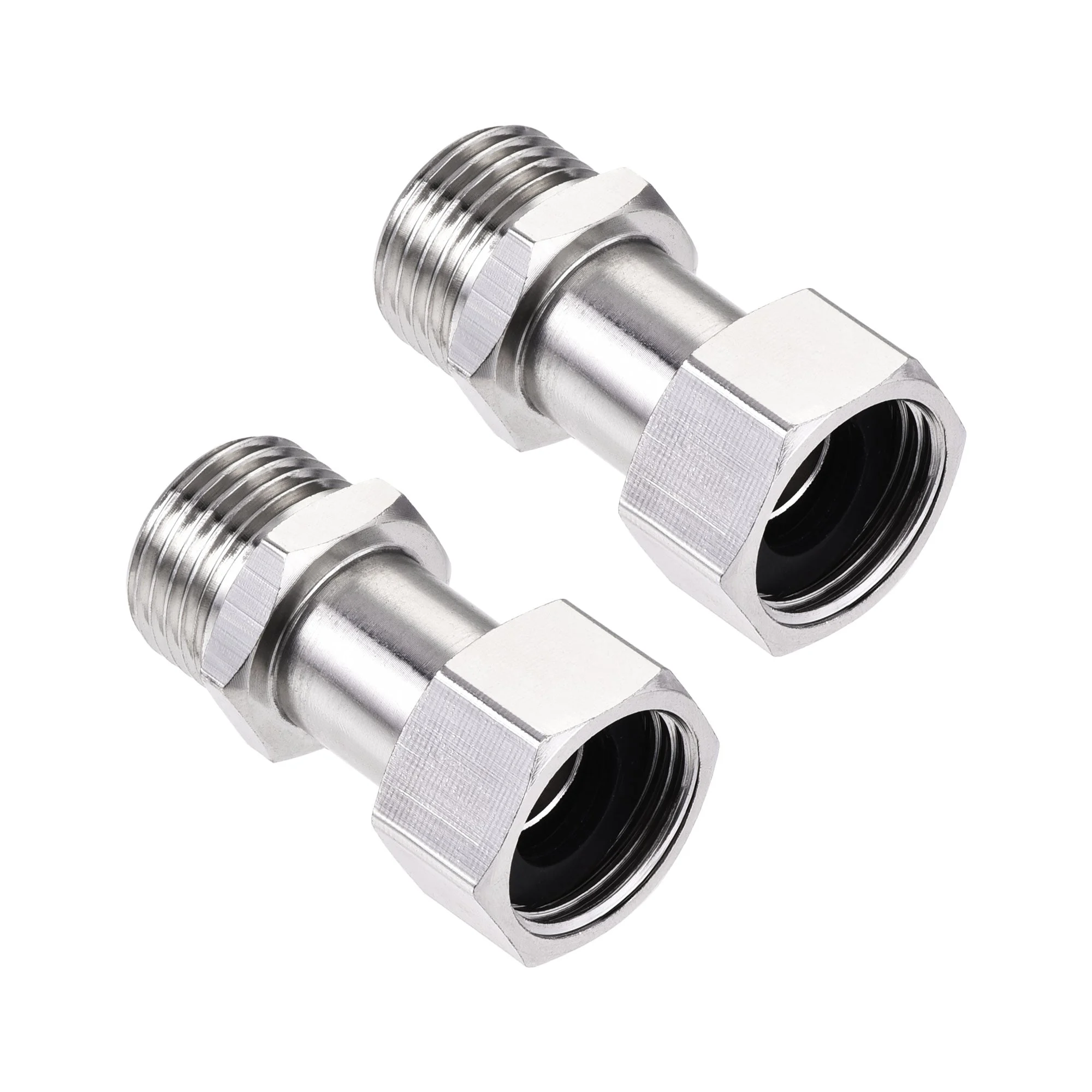 Straight G1/2 Male to Female Pipe Fitting Connector with Gasket Nickel Plated Copper 2Pcs