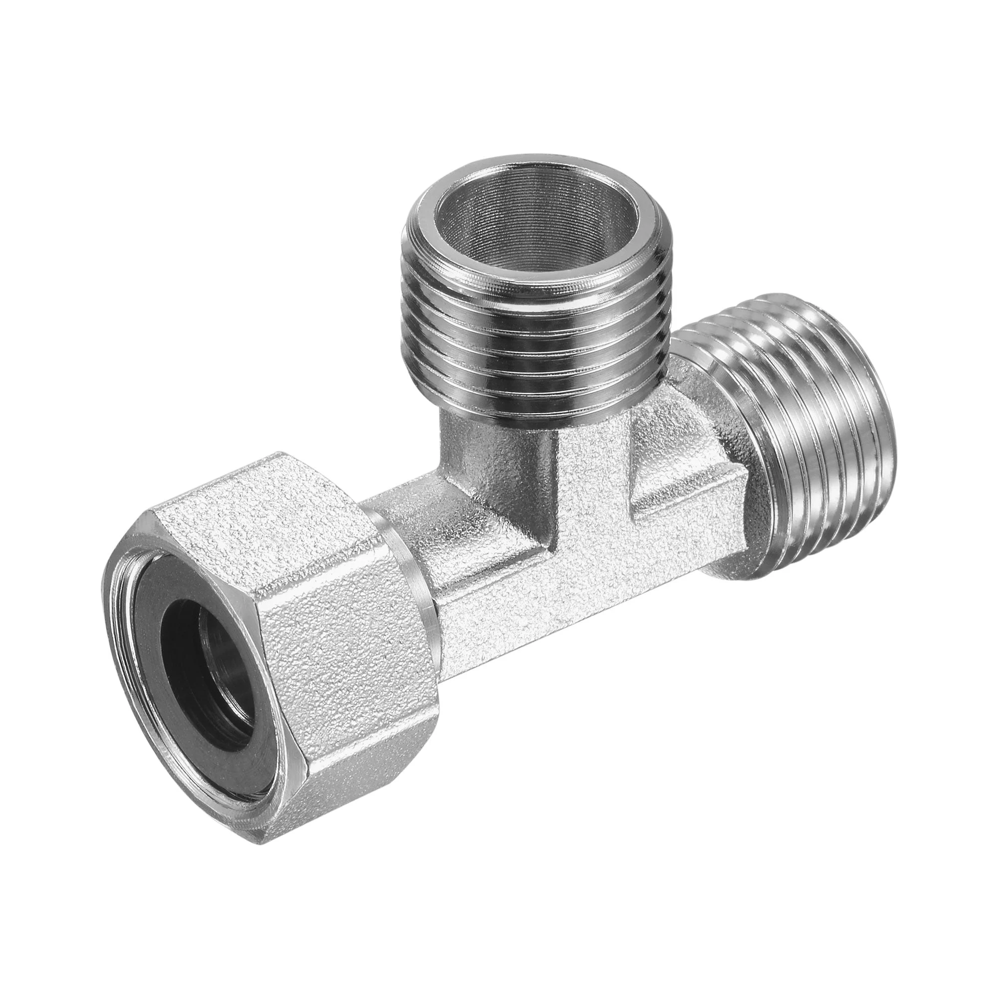 Pipe Fitting Tee G1/2 1 Female to 2 Male Thread 3 Way T Shape Swivel Nut Hose Connector Adapter, Nickel-Plated Copper