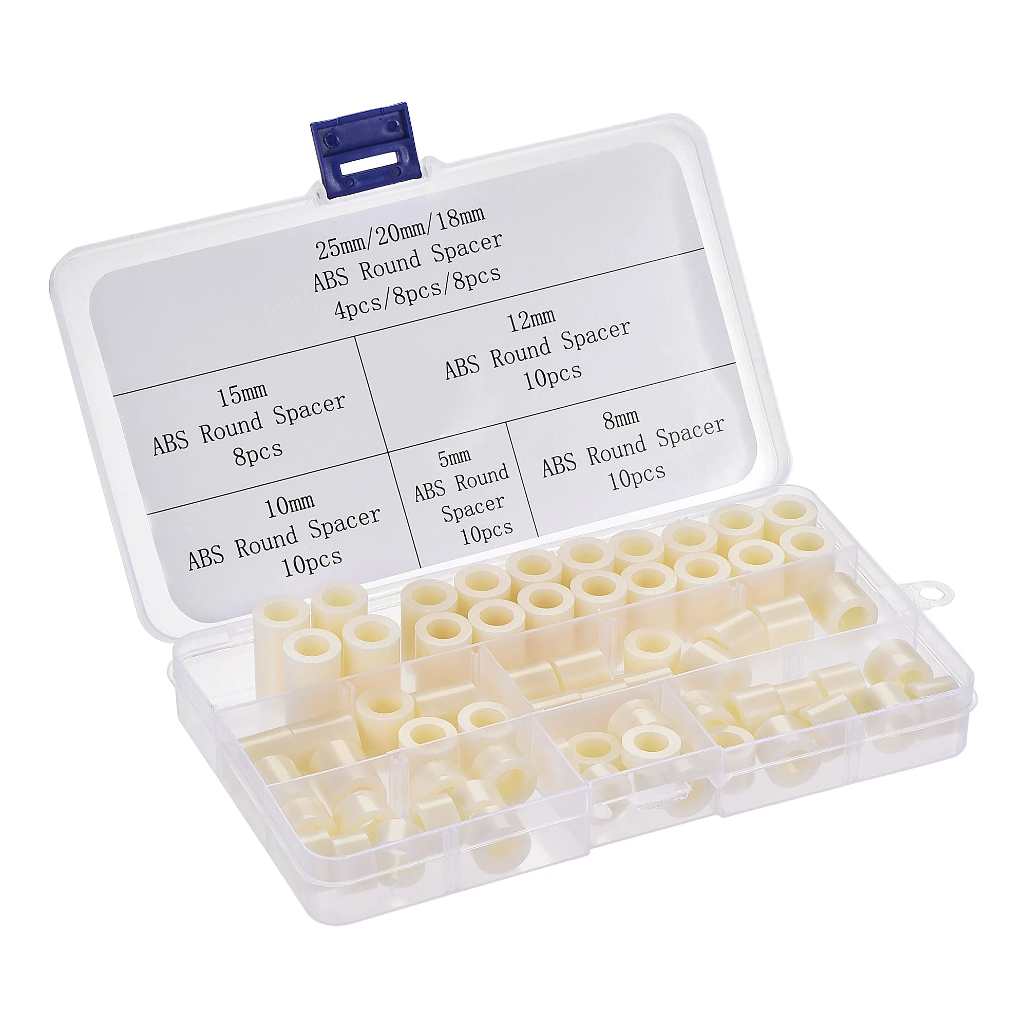 ABS Round Spacer Assortment Kit ID 8.2mm OD 14mm, 8 Sizes Standoff, 68pcs