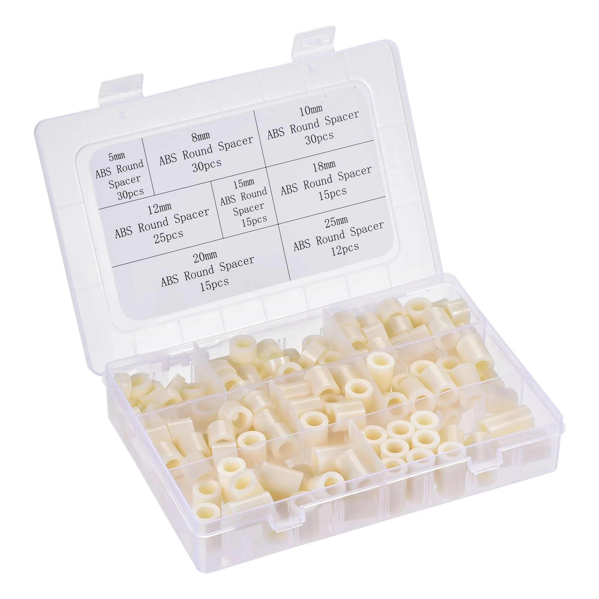 ABS Round Spacer Assortment Kit ID 8.2mm OD 14mm, 8 Sizes Standoff, 172pcs