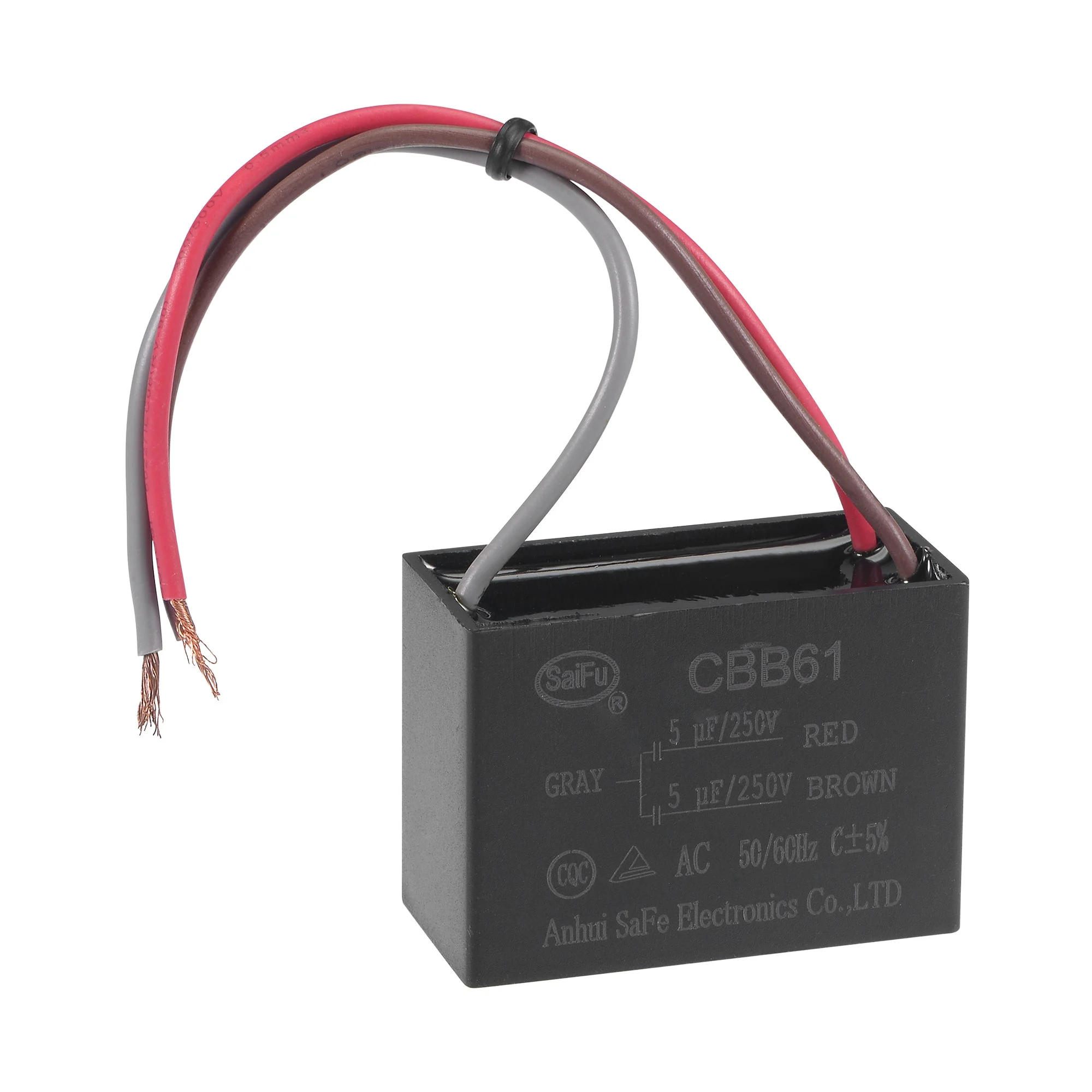 Ceiling Fan Capacitor CBB61 5/5uF 250V AC 3 Wires Metallized Polypropylene Film Capacitor 48x34x22mm for Electric Fan Pump Motor Generator