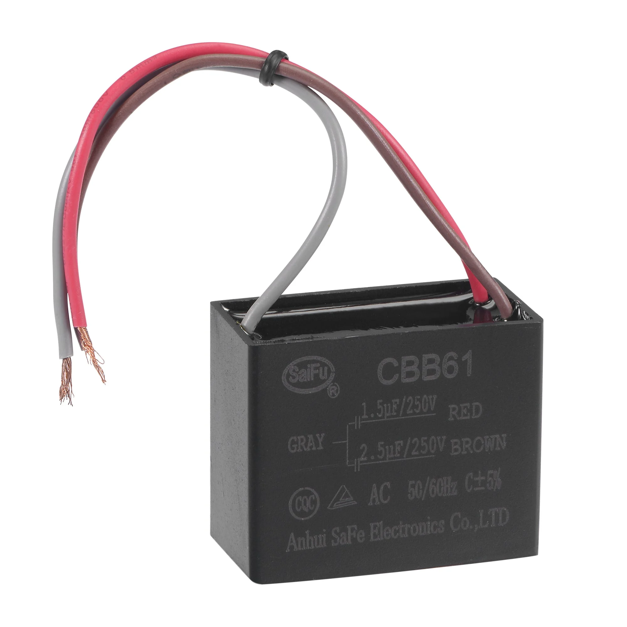 Ceiling Fan Capacitor CBB61 1.5/2.5uF 250V AC 3 Wires Metallized Polypropylene Film Capacitor 38x31x22mm for Electric Fan Pump Motor Generator