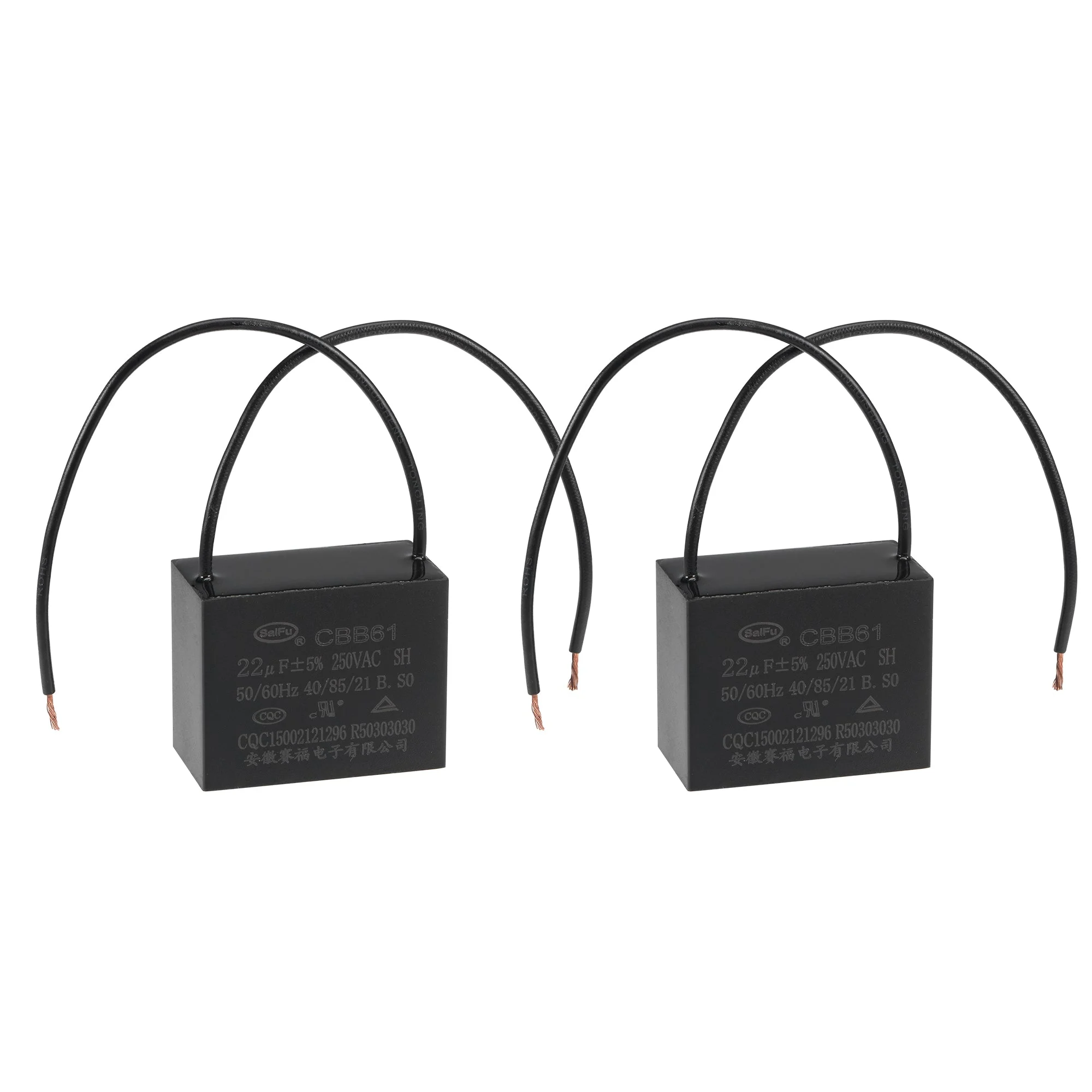 Ceiling Fan Capacitor CBB61 22uF 250V AC 2 Wires Metallized Polypropylene Film Capacitor 48x38x26mm for Electric Fan Pump Motor Generator 2Pcs