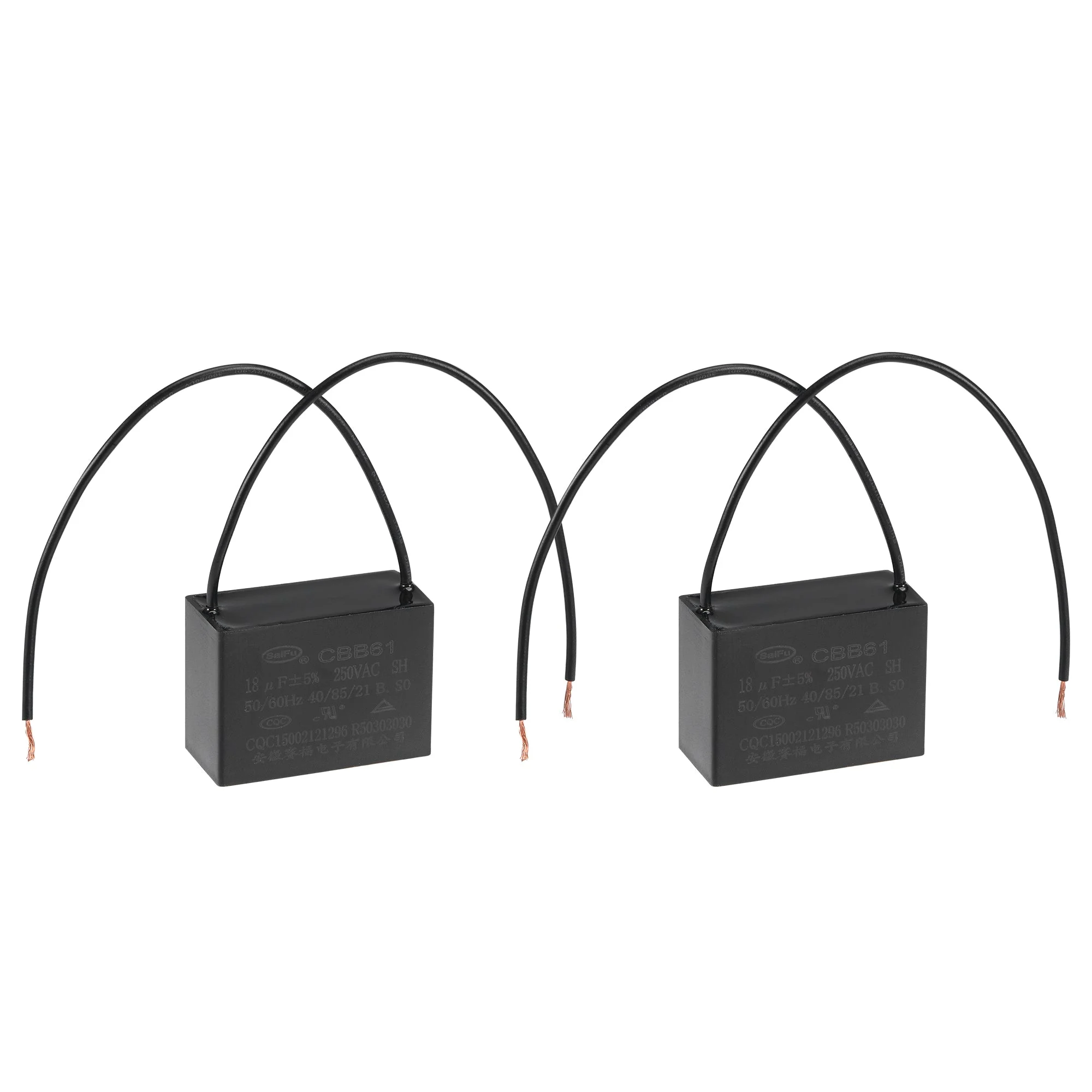 Ceiling Fan Capacitor CBB61 18uF 250V AC 2 Wires Metallized Polypropylene Film Capacitor 47x34x22mm for Electric Fan Pump Motor Generator 2Pcs