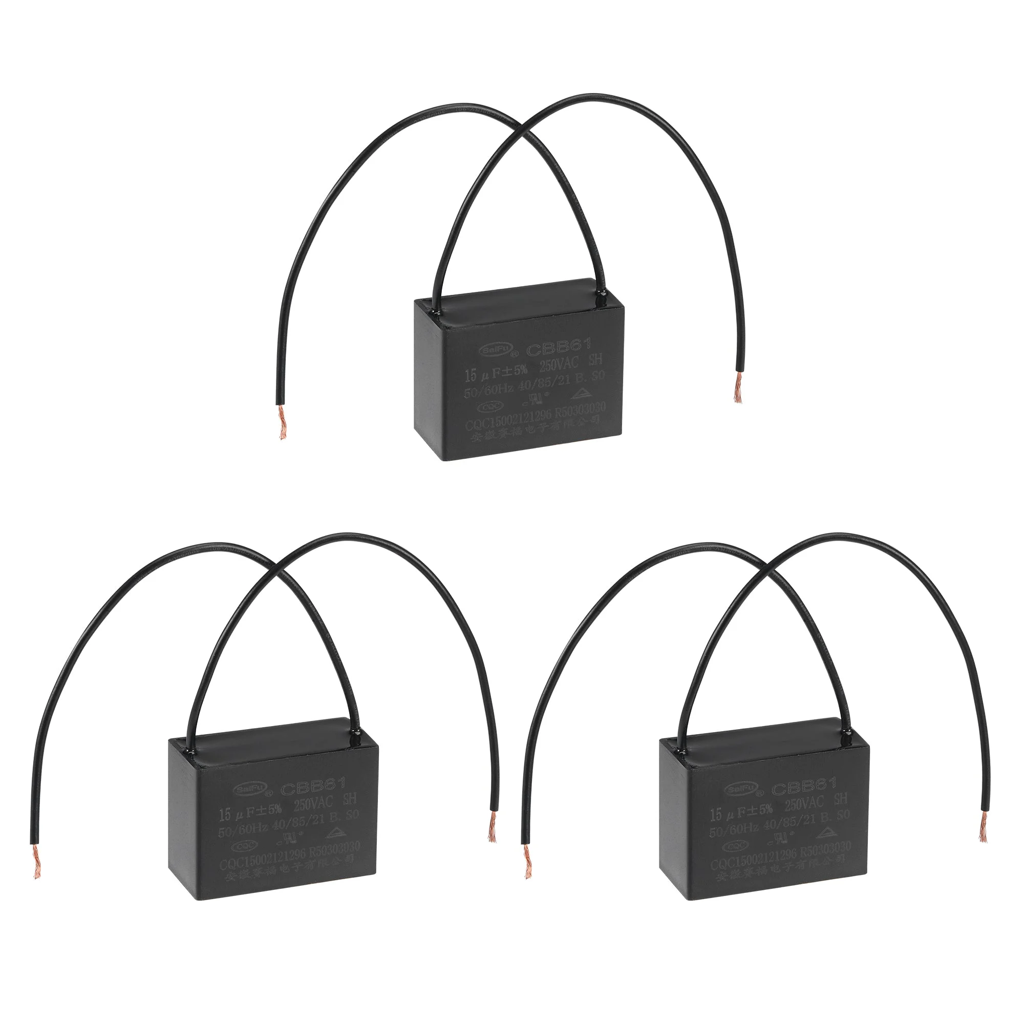 Ceiling Fan Capacitor CBB61 15uF 250V AC 2 Wires Metallized Polypropylene Film Capacitor 47x34x22mm for Electric Fan Pump Motor Generator 3Pcs