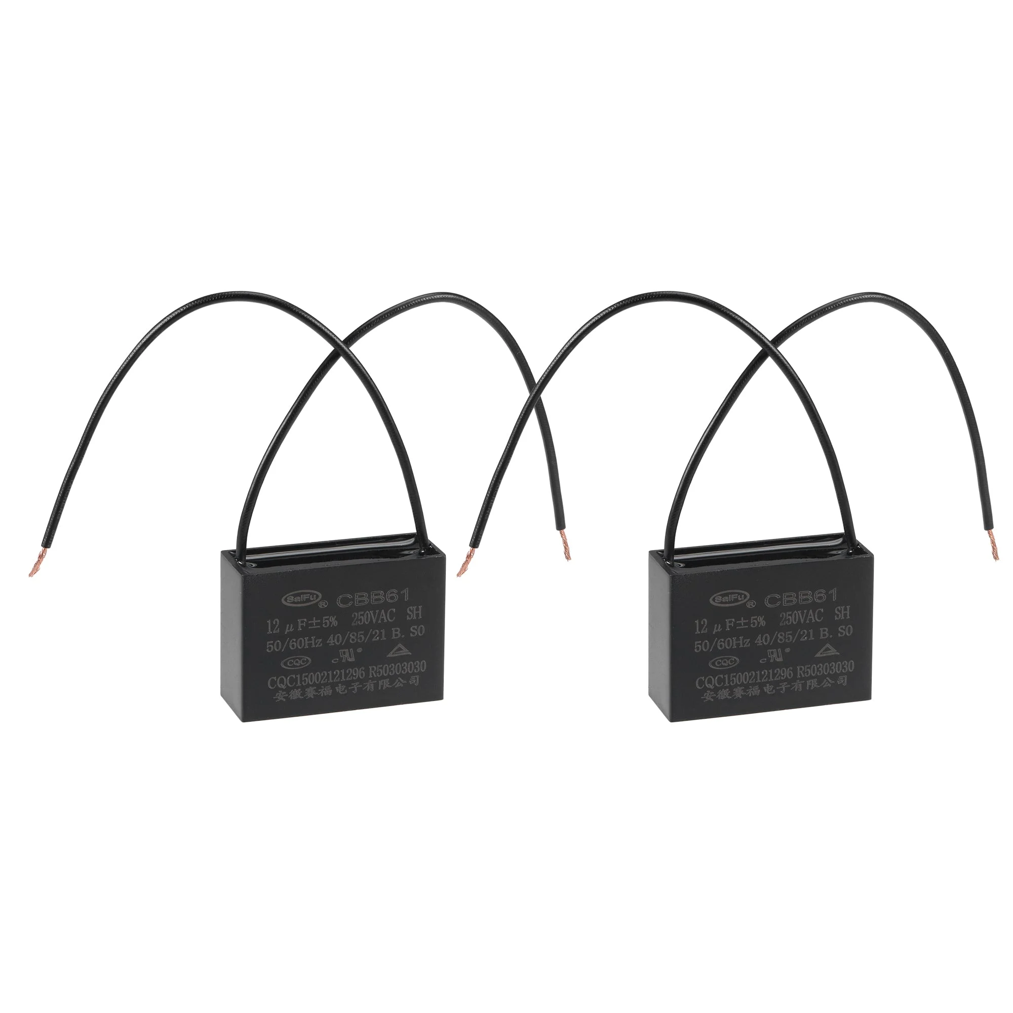 Ceiling Fan Capacitor CBB61 12uF 250V AC 2 Wires Metallized Polypropylene Film Capacitor 47x34x18mm for Electric Fan Pump Motor Generator 2Pcs