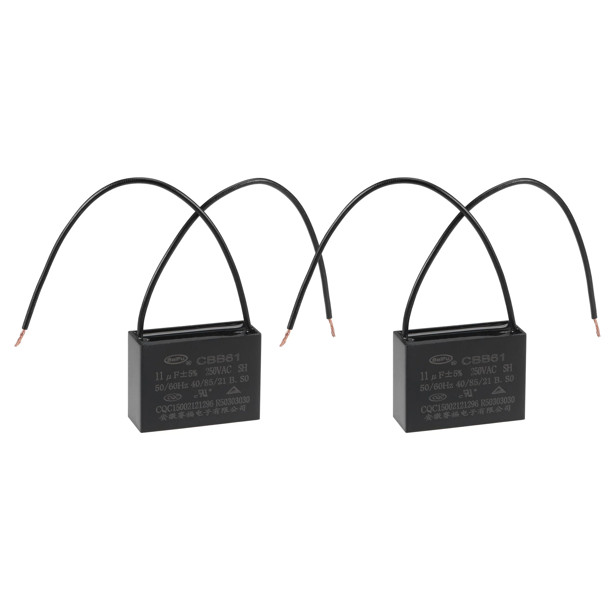 Ceiling Fan Capacitor CBB61 11uF 250V AC 2 Wires Metallized Polypropylene Film Capacitor 47x34x18mm for Electric Fan Pump Motor Generator 2Pcs