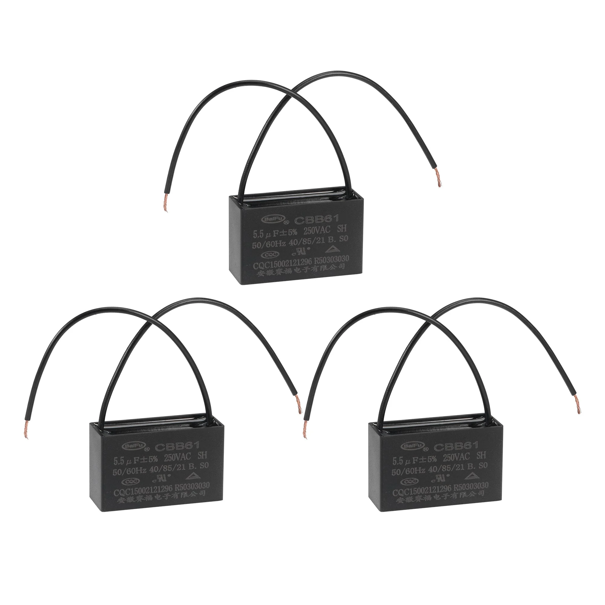 Ceiling Fan Capacitor CBB61 5.5uF 250V AC 2 Wires Metallized Polypropylene Film Capacitor 47x29x18mm for Electric Fan Pump Motor Generator 3Pcs