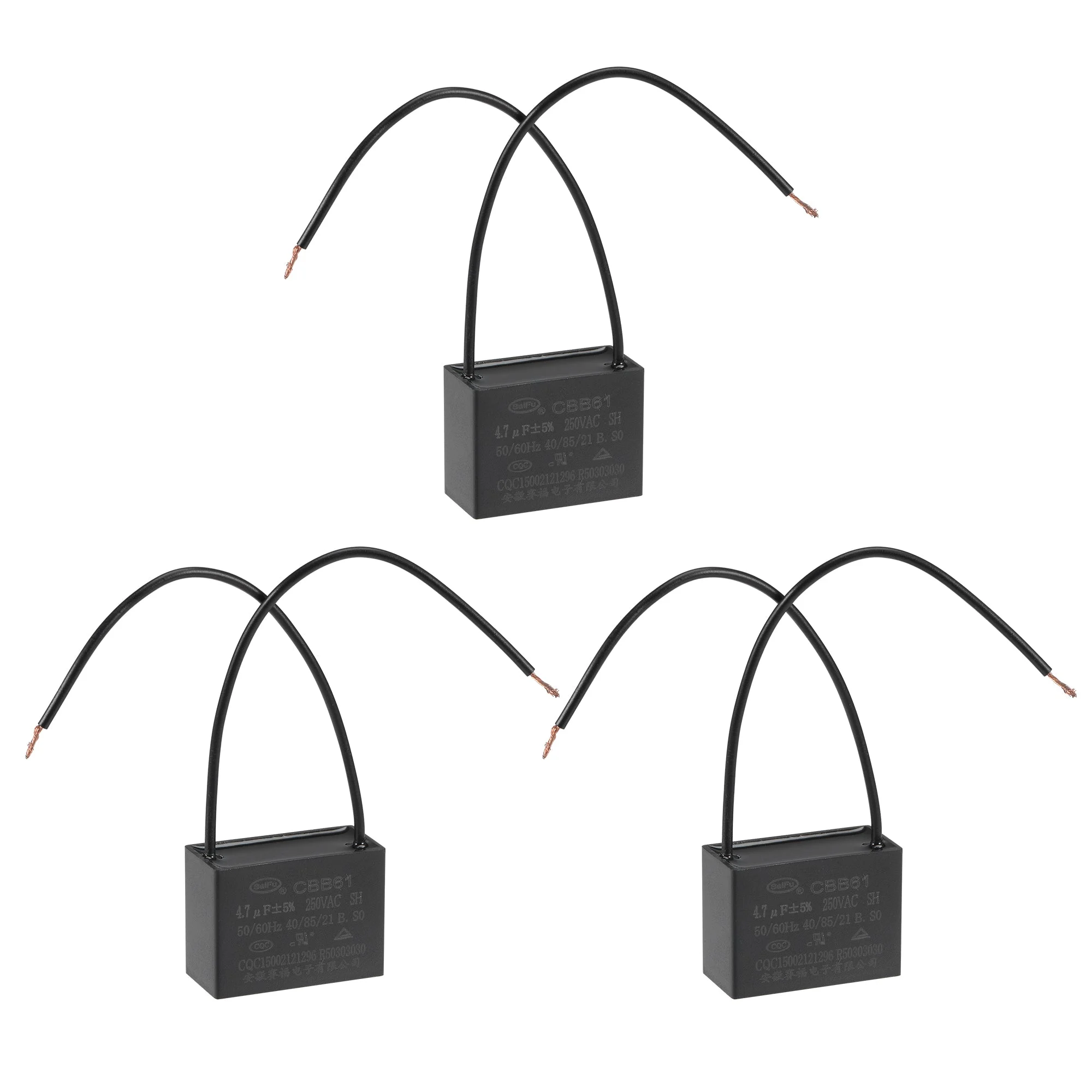 Ceiling Fan Capacitor CBB61 4.7uF 250V AC 2 Wires Metallized Polypropylene Film Capacitor 38x28x18mm for Electric Fan Pump Motor Generator 3Pcs