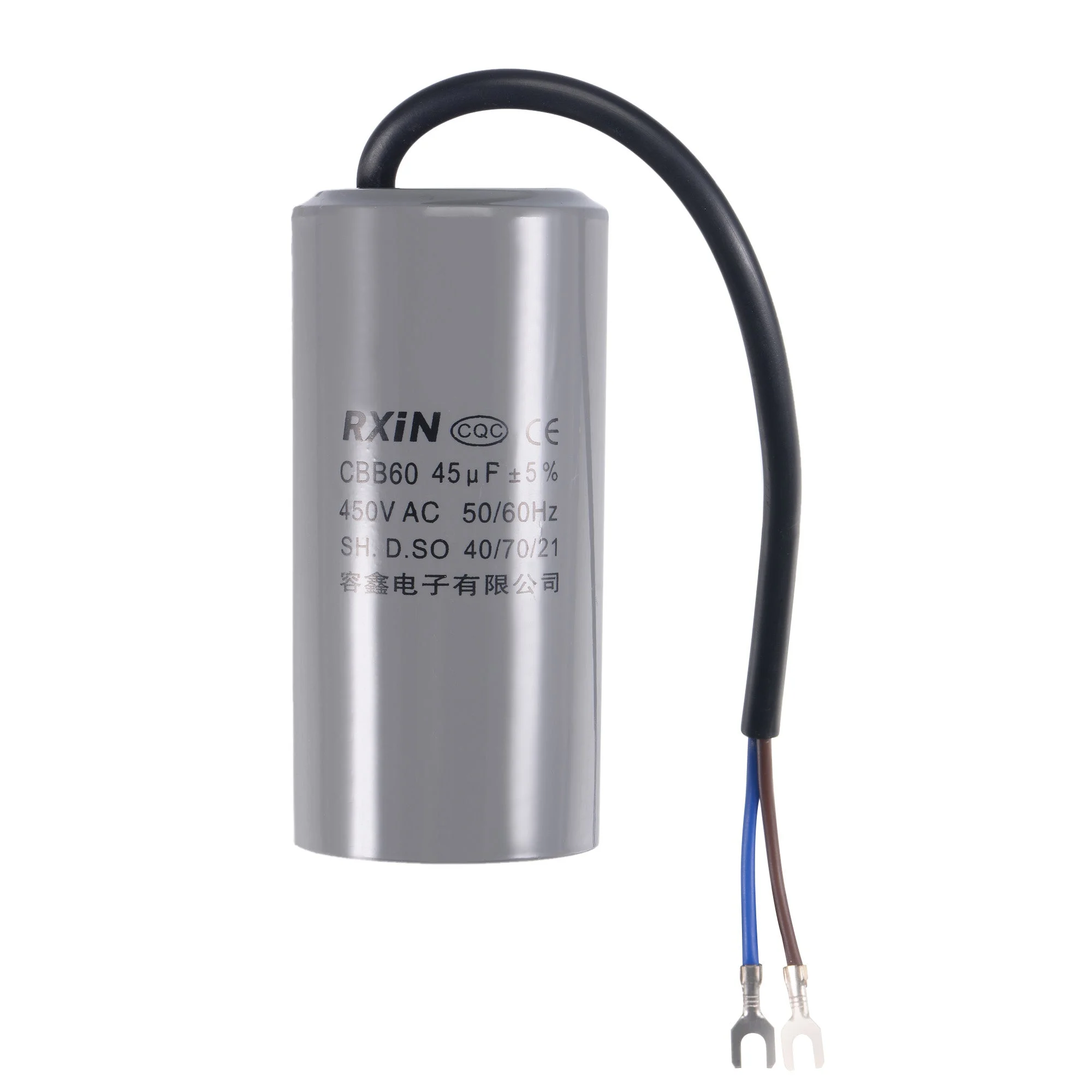 CBB60 Run Capacitor 45uF 450V AC 2 Wires 105x50mm with Terminal for Pump Motor