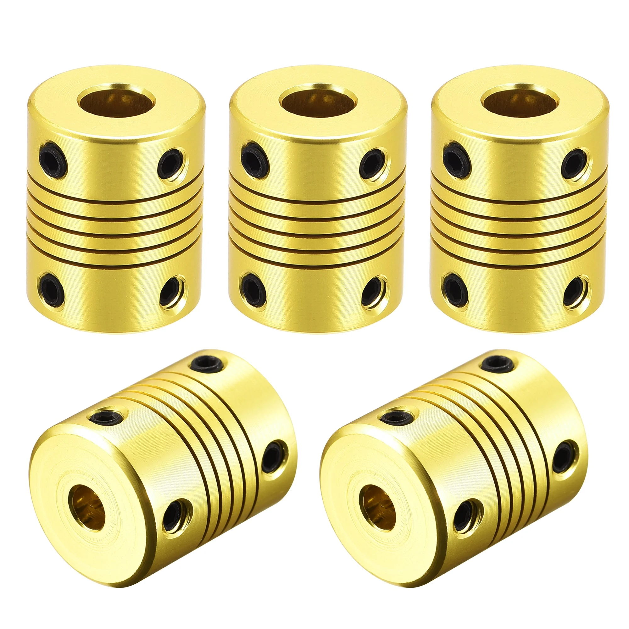 5 Pcs 8mm to 5mm Aluminum Alloy Shaft Coupling Flexible L25xD20 Golden Tone