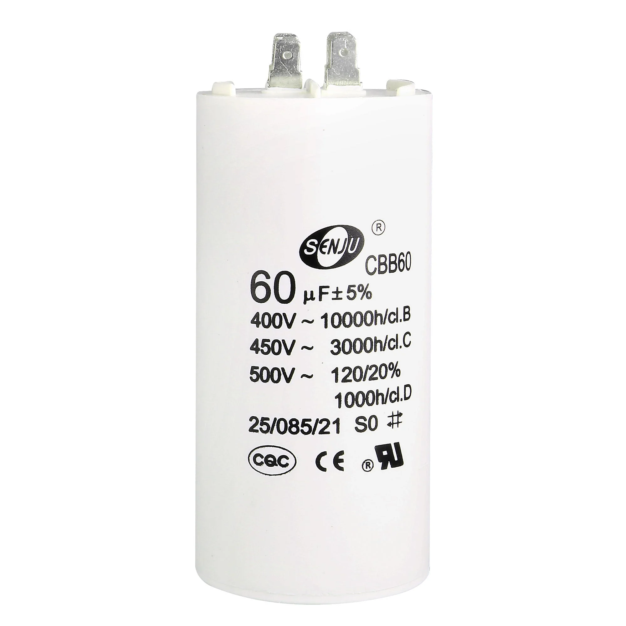CBB60 Run Capacitor 60uF 450V AC Double Insert 50/60Hz Cylinder 115x54mm White