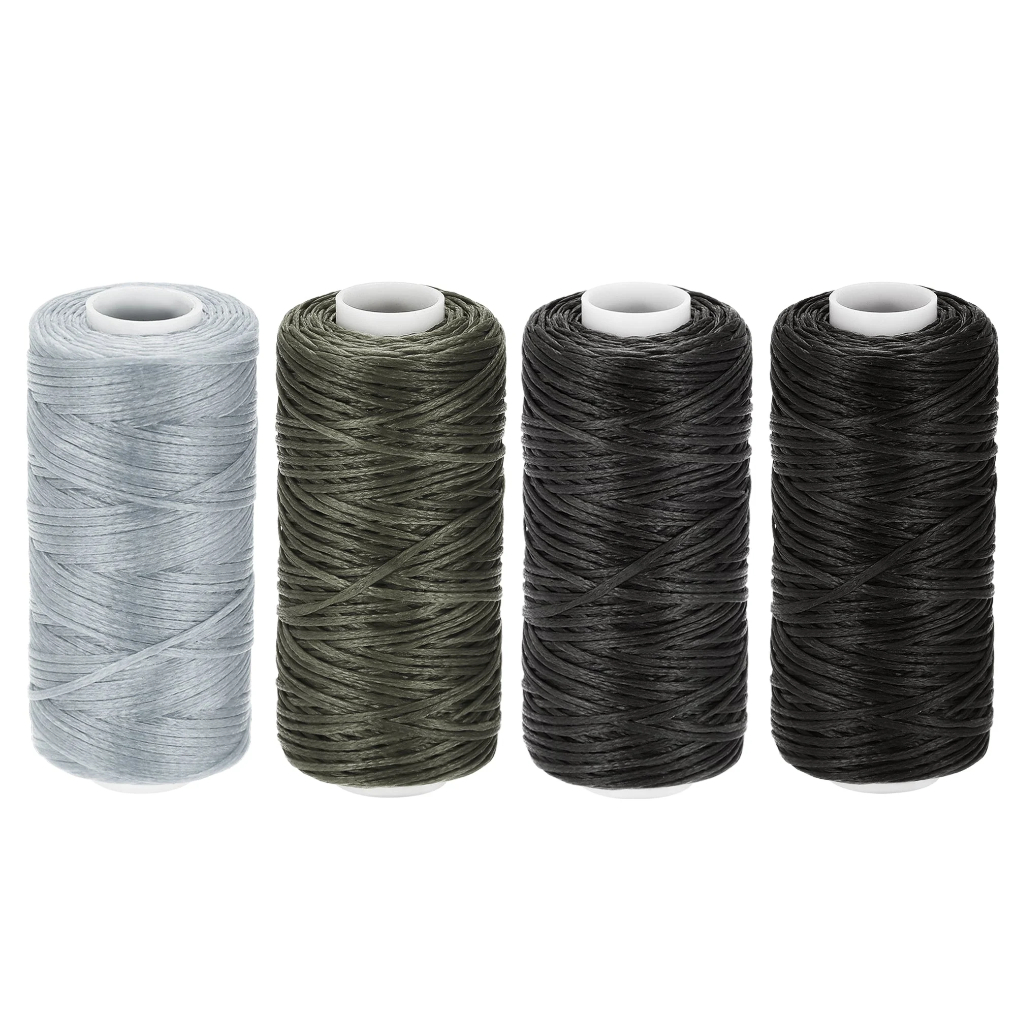 Waxed Leather Thread Set 55 Yards 150D/0.8mm Flat Polyester Cords for Hand Sewing (Various Gray, 4pcs)