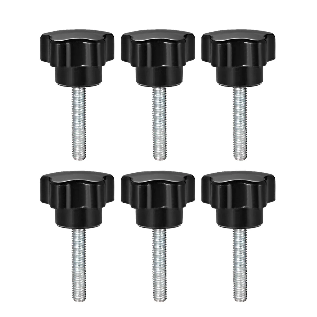 Uxcell 6Pcs Star Knobs Grip Male Thread Steel Zinc Stud Black PP