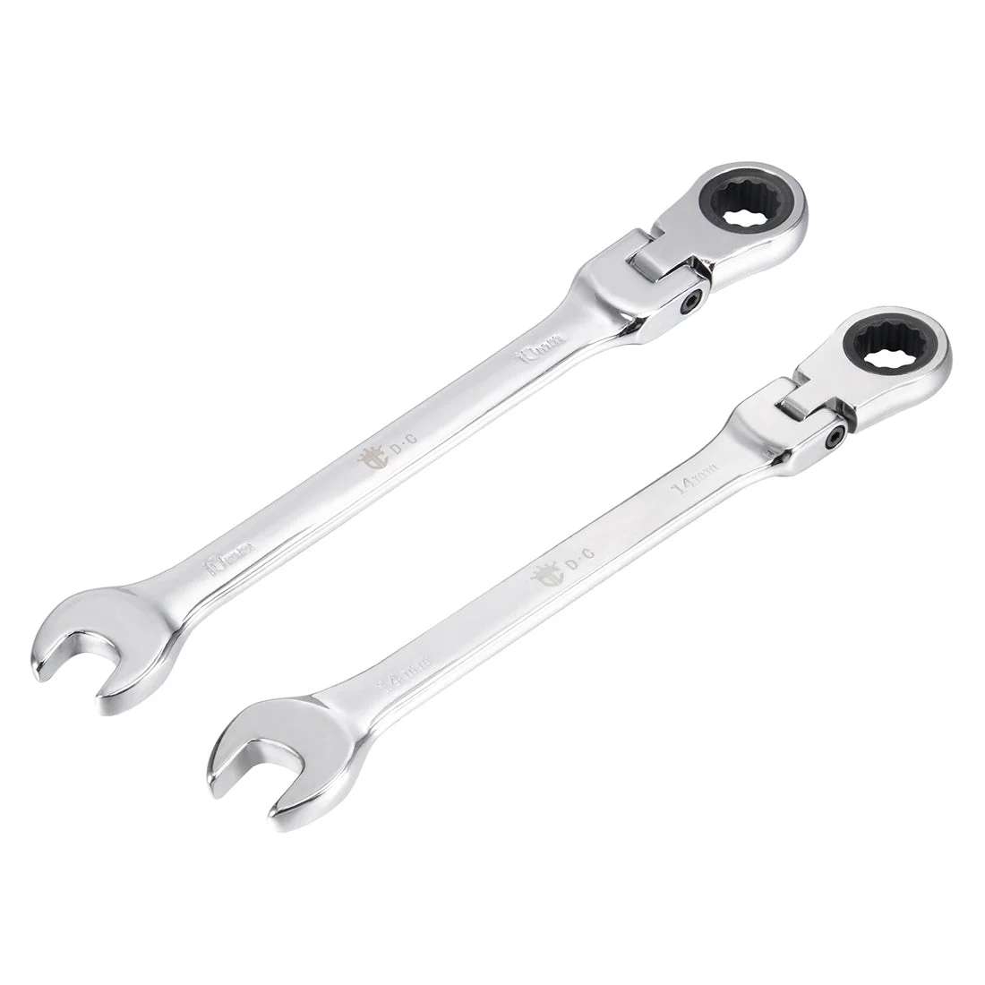 Uxcell Metric Box Open Ended Flex-Head Ratchet Combination Wrench Polish Chrome Finish, Cr-V