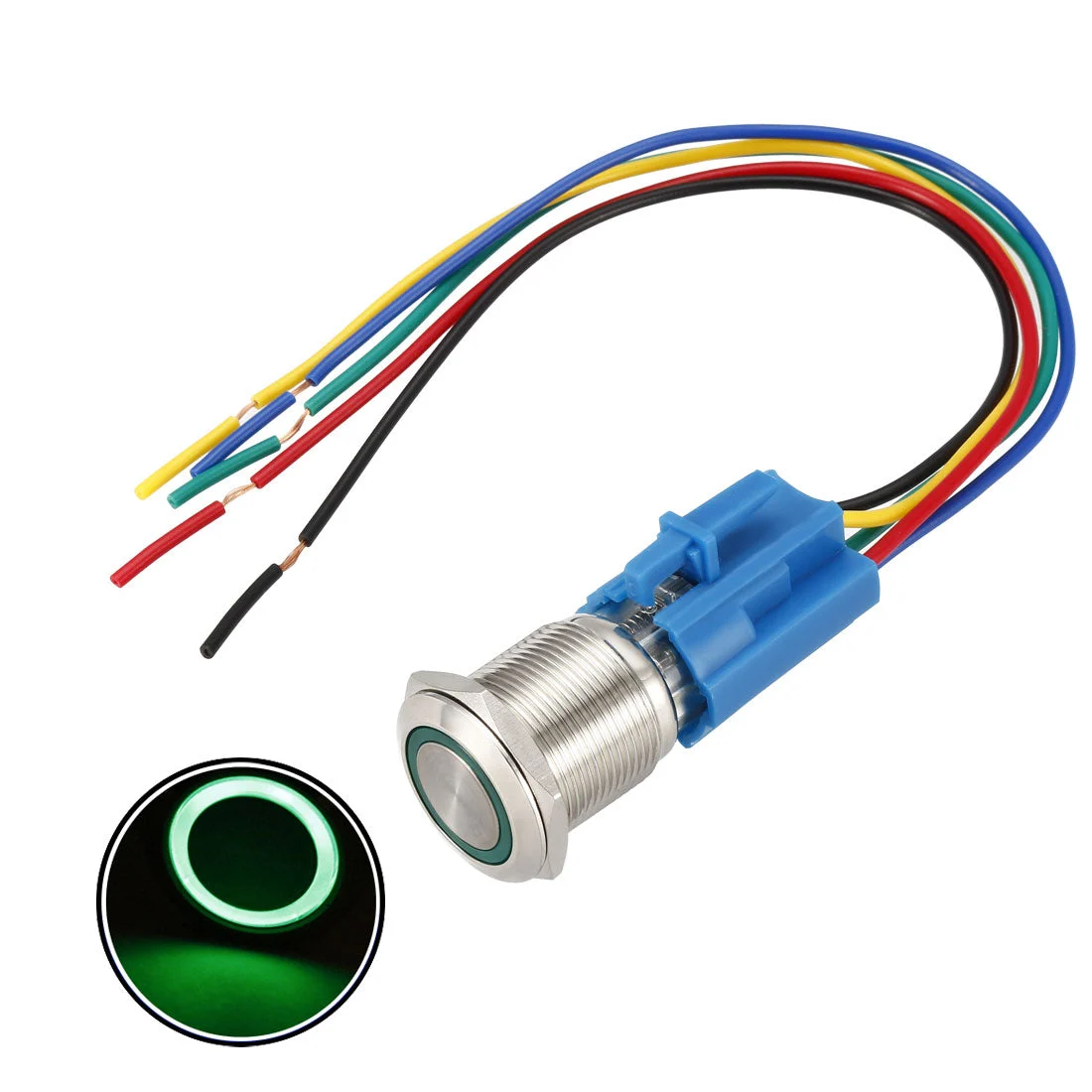 Uxcell Metal Push Button Switch Mounting Dia 1NO 1NC COM LED with Socket Plug Wires