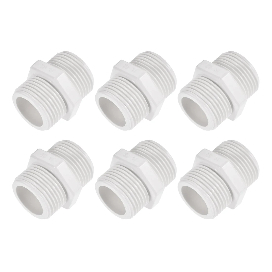 Uxcell Pipe Fitting, G1 Male Thread, Hex Nipple Tube Adaptor Hose Connector, for Water Tanks, PVC, White, Pack of 6