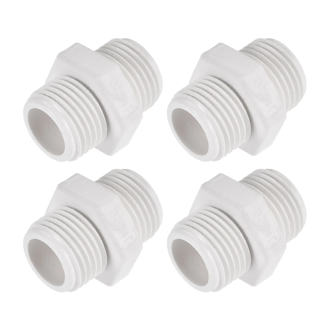 Uxcell Pipe Fitting, G2 Male Thread, Hex Nipple Tube Adaptor Hose Connector, for Water Tanks, PVC, White, Pack of 4