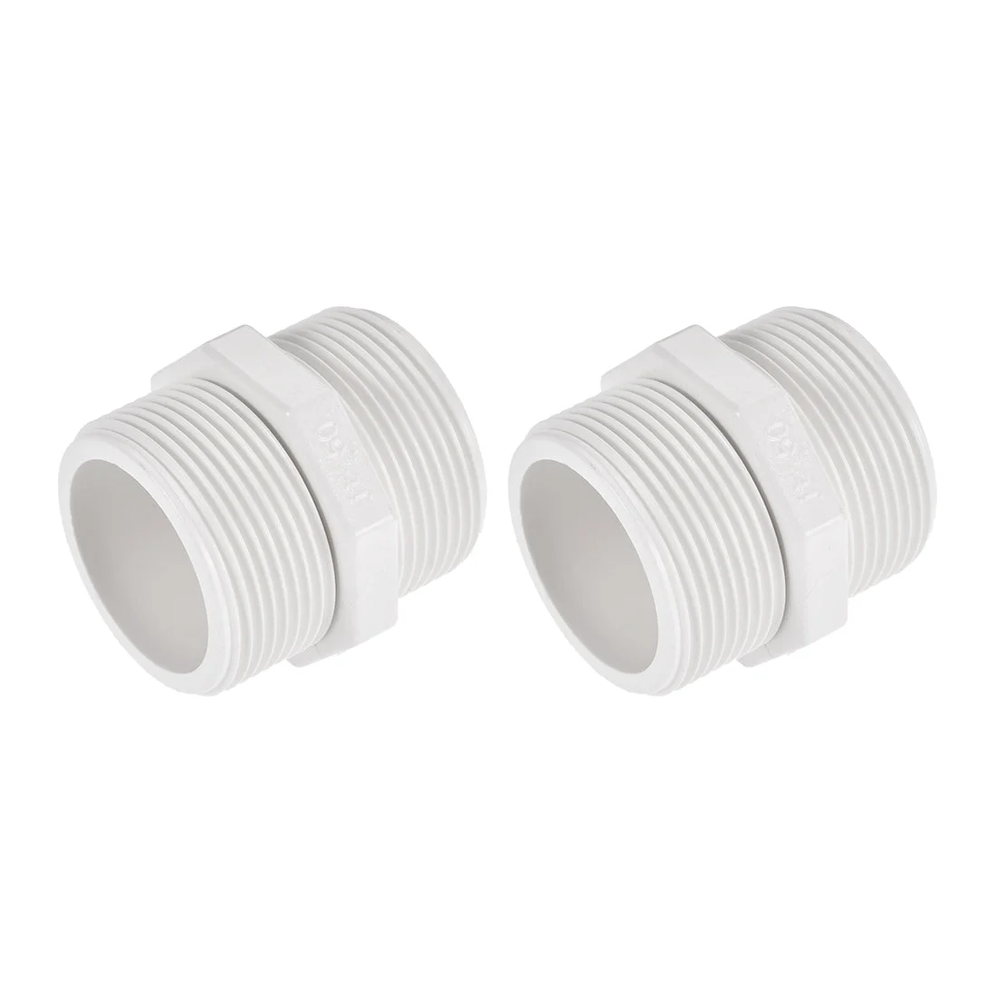 Uxcell Pipe Fitting, Hex Nipple Tube Adaptor Hose Connector, for Water Tanks, PVC, White, Pack of 2