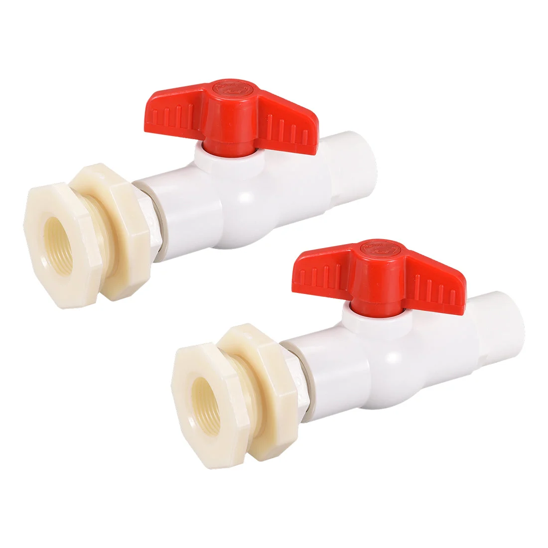 Uxcell PVC Ball Valve Connector Spigot Kit G3/4, with Bulkhead, White Red 2Pcs