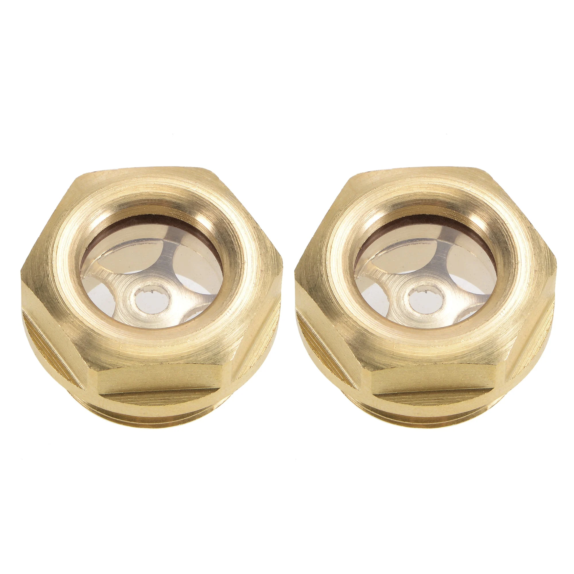 Uxcell Oil Liquid Level Gauge Sight Glass M22x1.5mm Male Threaded Brass Air Compressor Fittings with O-Ring, Yellow 2Pcs
