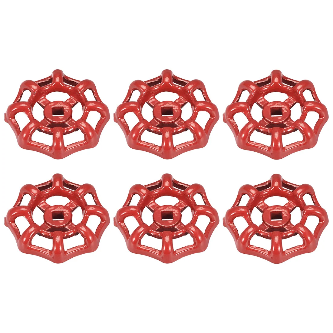 Uxcell Round Wheel Handle, Square Broach 7x7mm, Wheel OD 63mm Paint Cast Steel Red 6Pcs