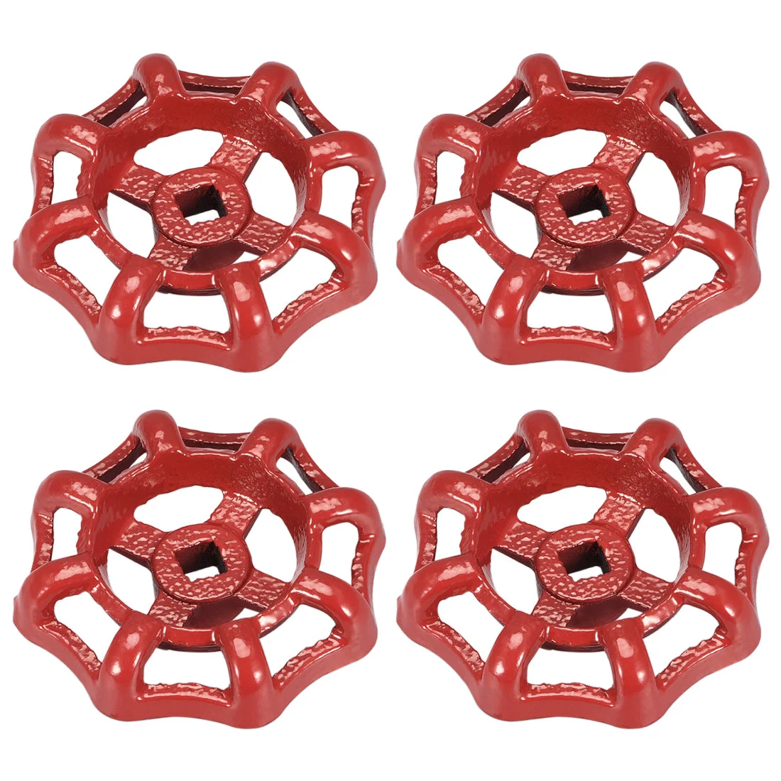 Uxcell Round Wheel Handle, Square Broach 7x7mm, Wheel OD 63mm Paint Cast Steel Red 4Pcs