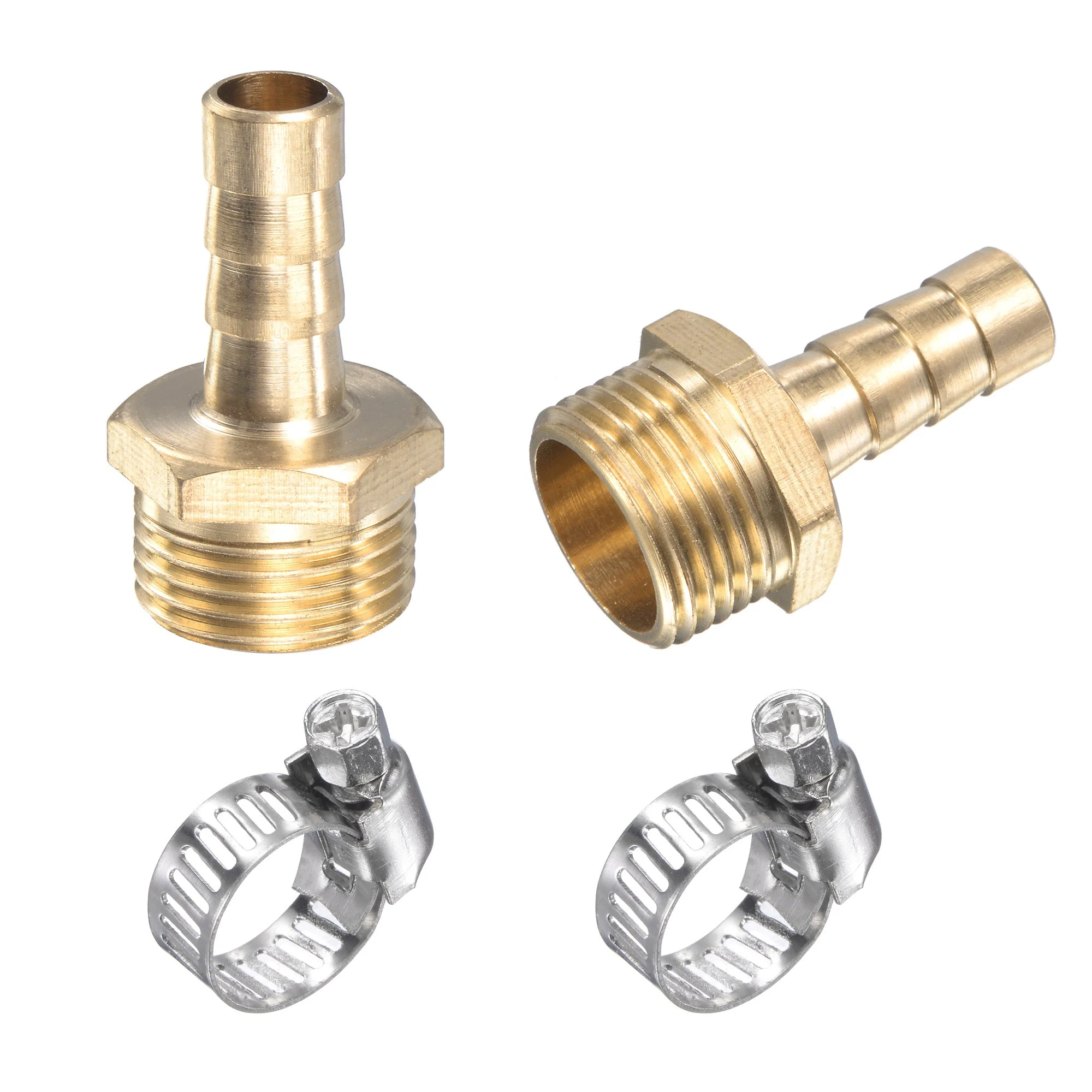 Uxcell Brass Hose Barb Fitting Straight Male Thread Pipe Connector with Stainless Steel Hose Clamp