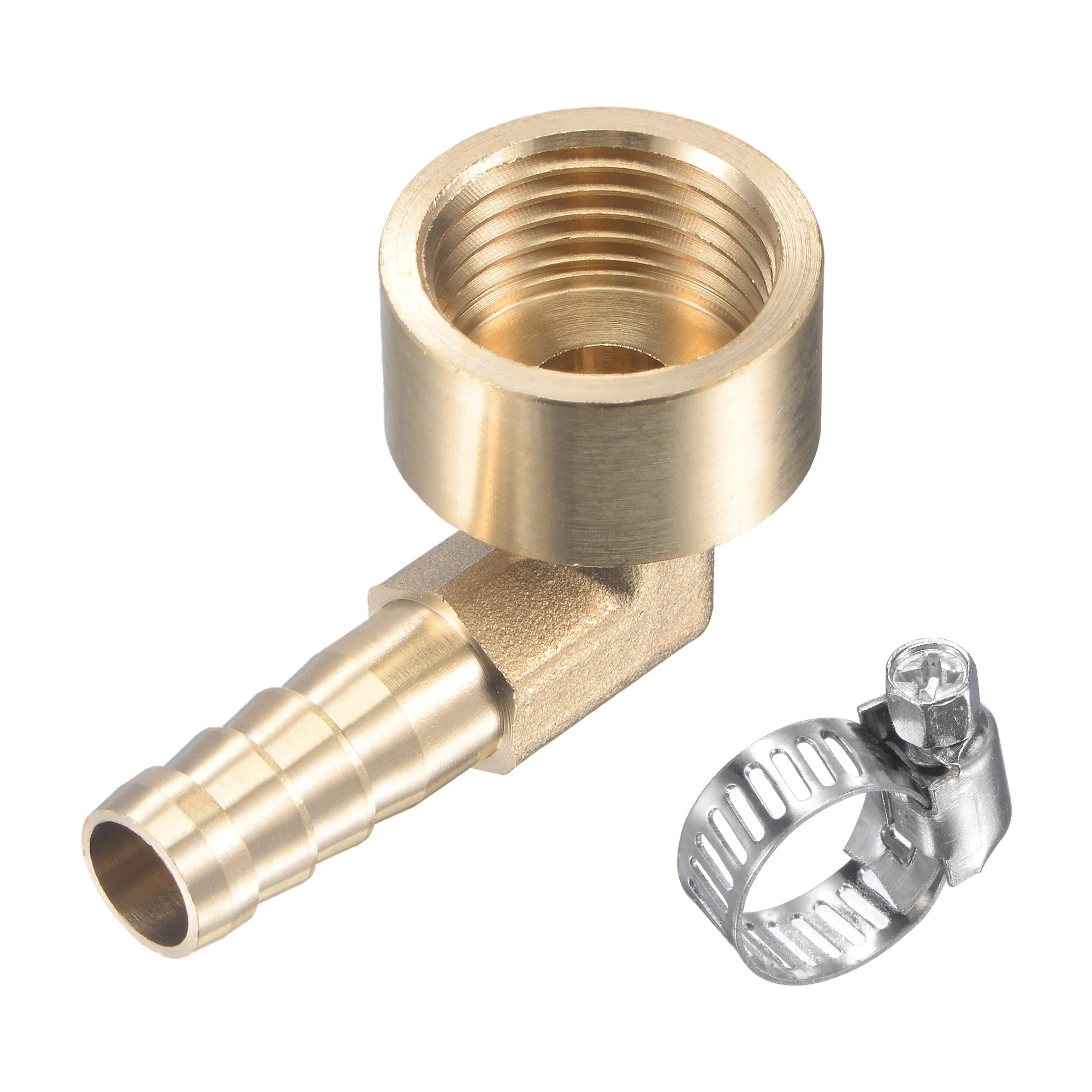 Uxcell Brass Hose Barb Fitting Elbow 16mm x G1/2 Female Thread Pipe Connector with Stainless Steel Hose Clamp