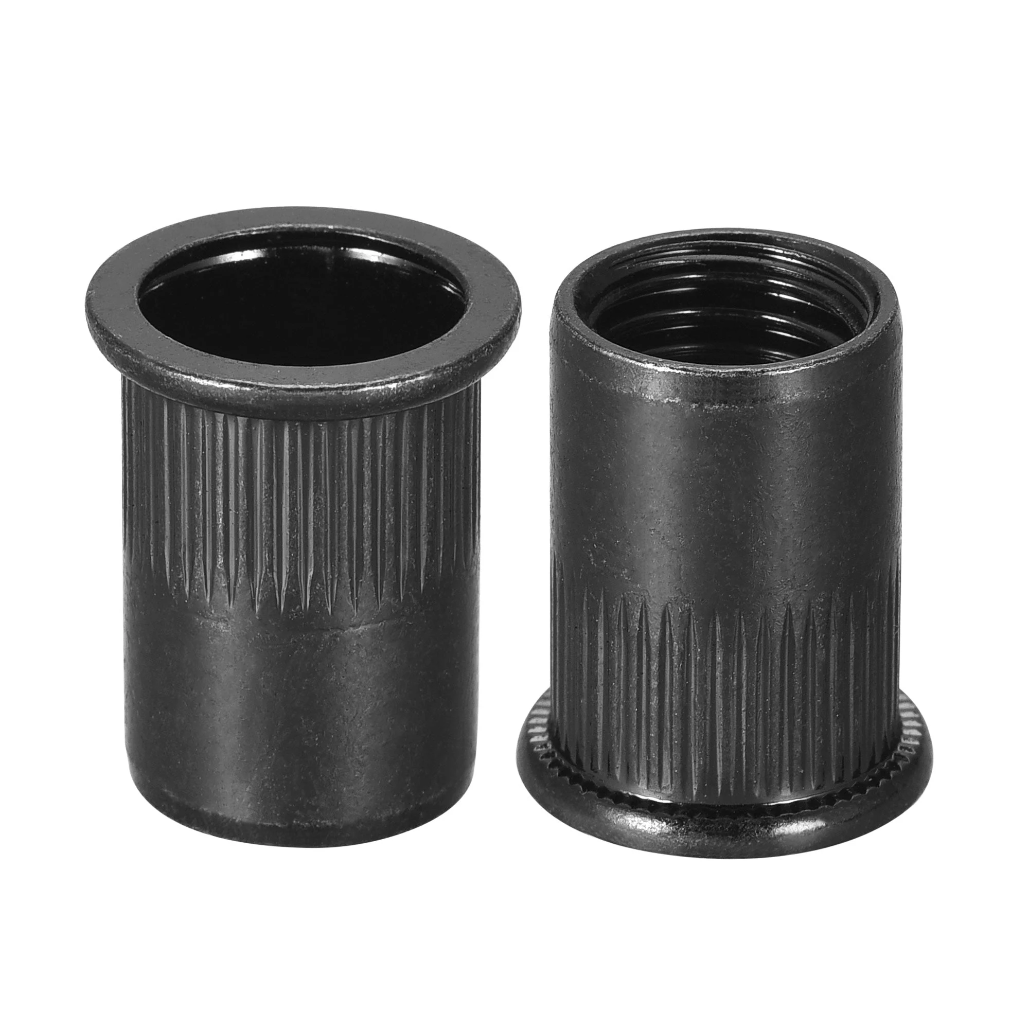 Uxcell Rivet Nuts Carbon Steel Knurled Flat Head Threaded Insert Nut Black