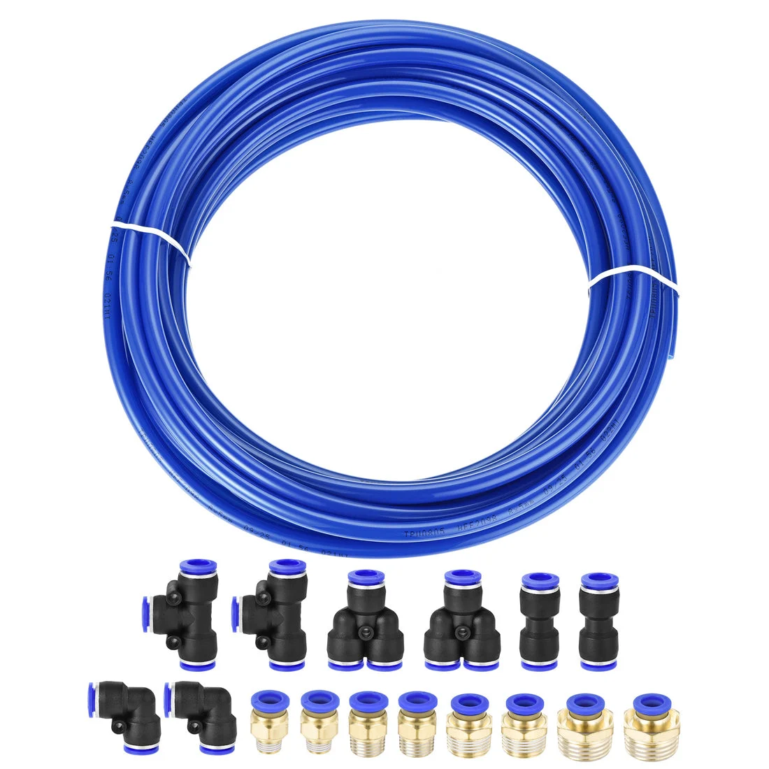 Uxcell Pneumatic 8mm OD Polyurethane PU Air Hose Tubing Kit 10 Meters Orange with 16 Pcs Push to Connect Fittings
