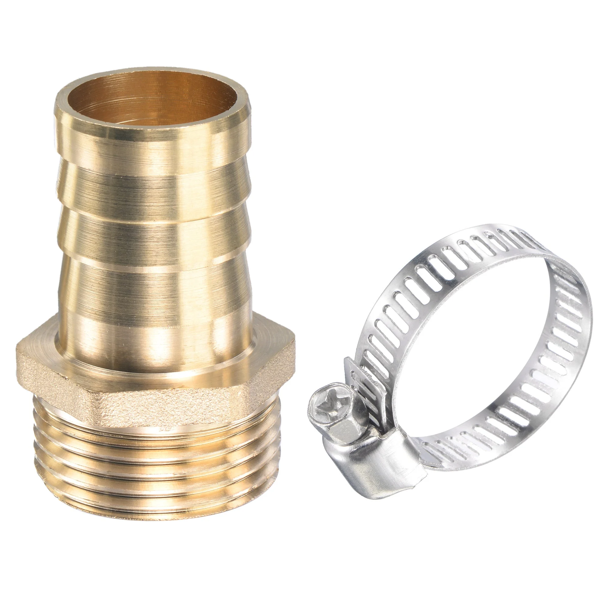 Uxcell Brass Hose Barb Fitting Straight 25mm x G1 Male Thread Pipe Connector with Stainless Steel Hose Clamp, Pack of 1